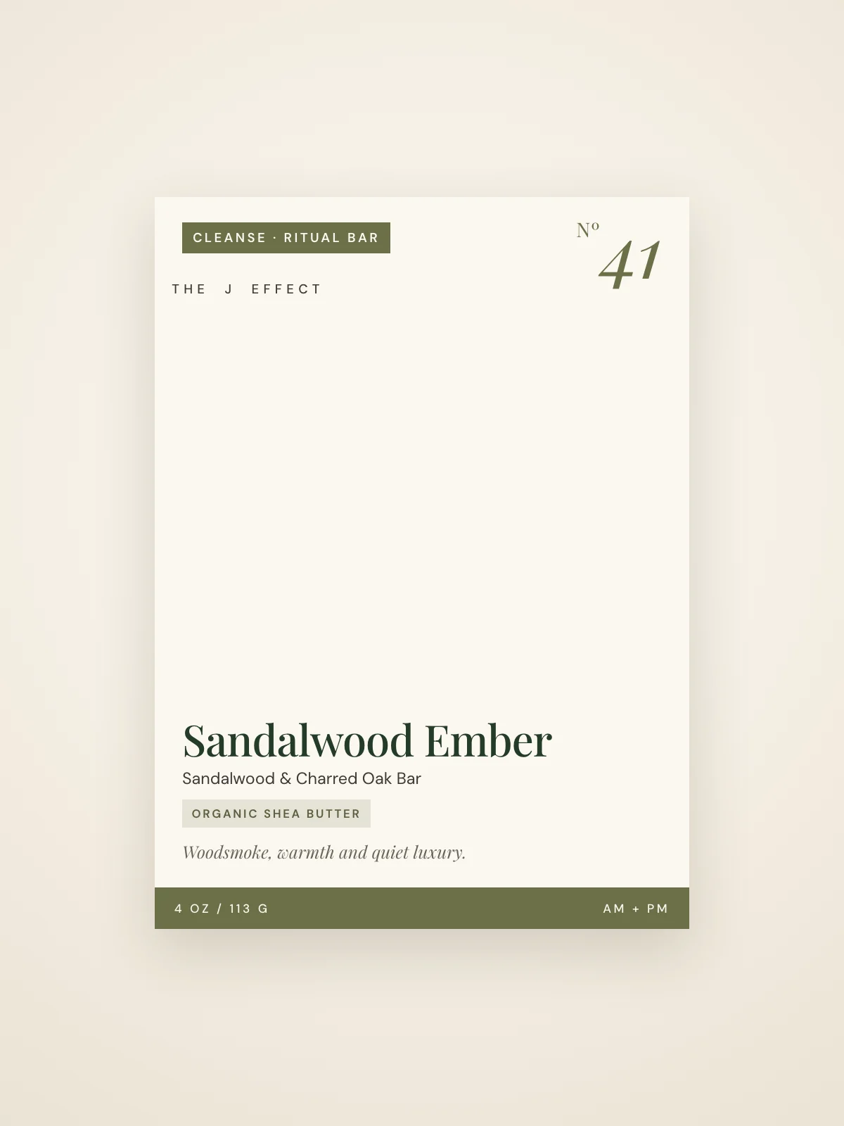 Sandalwood Ember label detail with key actives and size