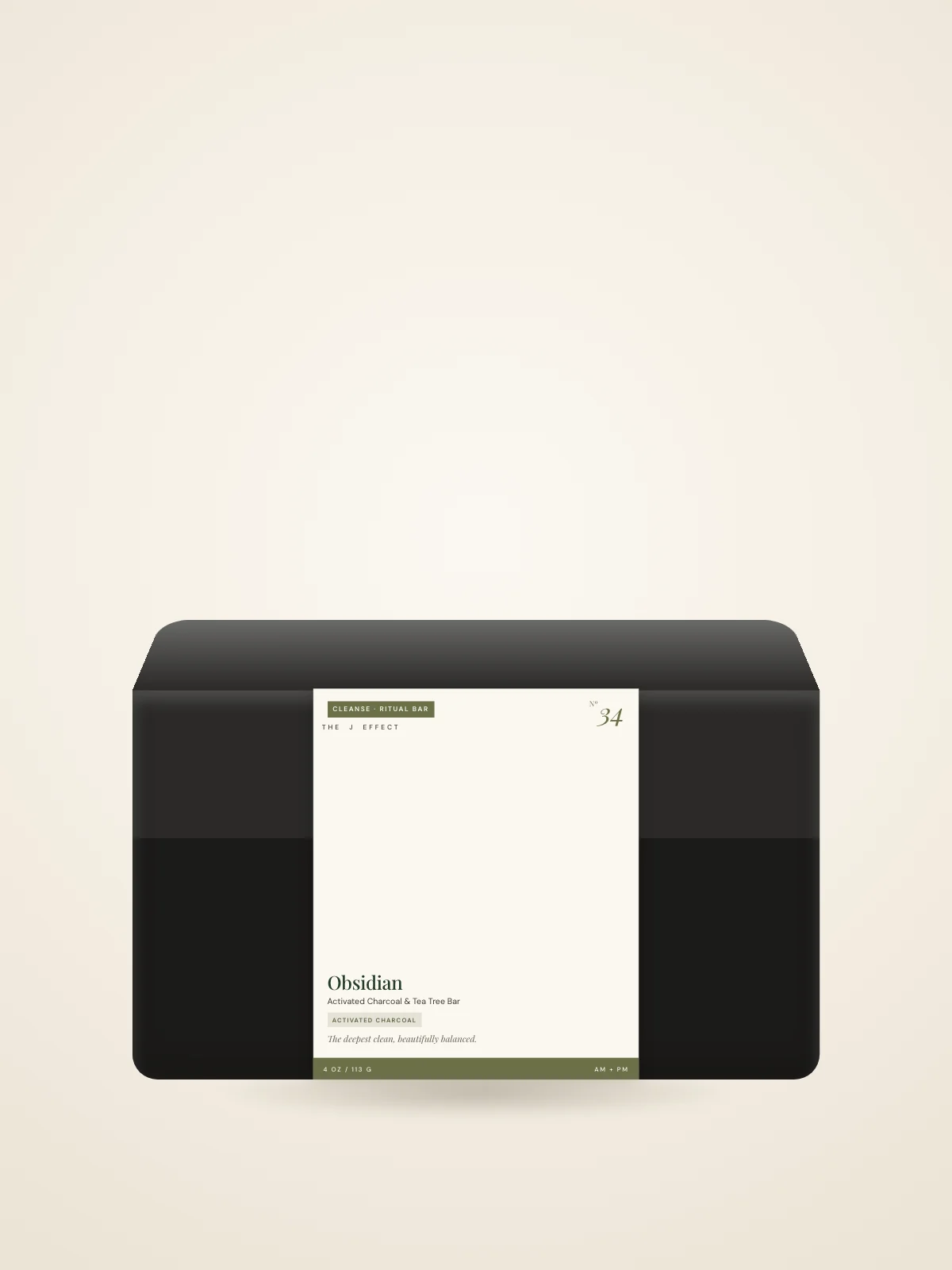 Obsidian Activated Charcoal & Tea Tree Bar packaging, Nº 34