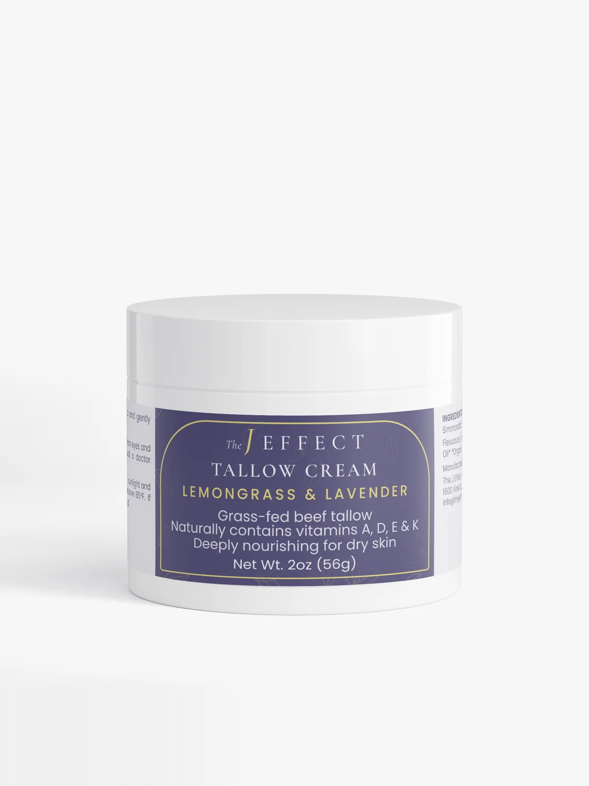 Lavender Fields Grass-Fed Tallow Cream, Lemongrass & Lavender by The J Effect, 2 oz / 56 g