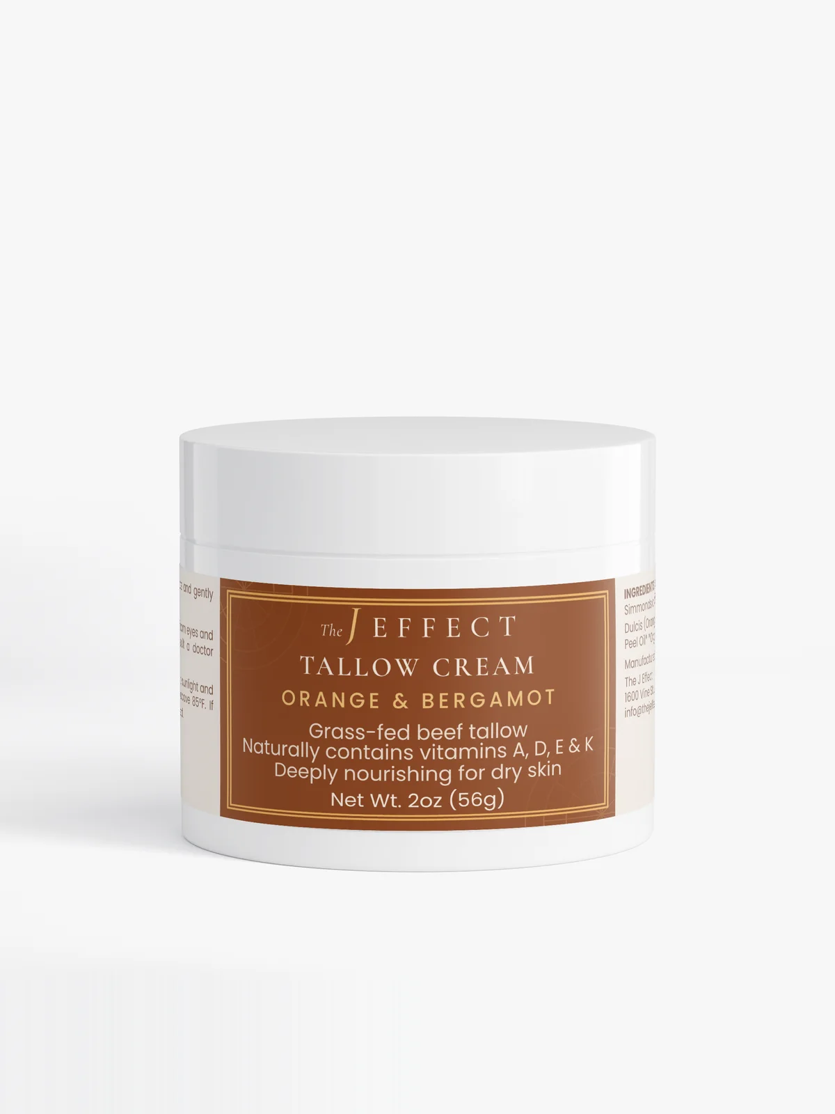Citrus Grove Grass-Fed Tallow Cream, Orange & Bergamot by The J Effect, 2 oz / 56 g